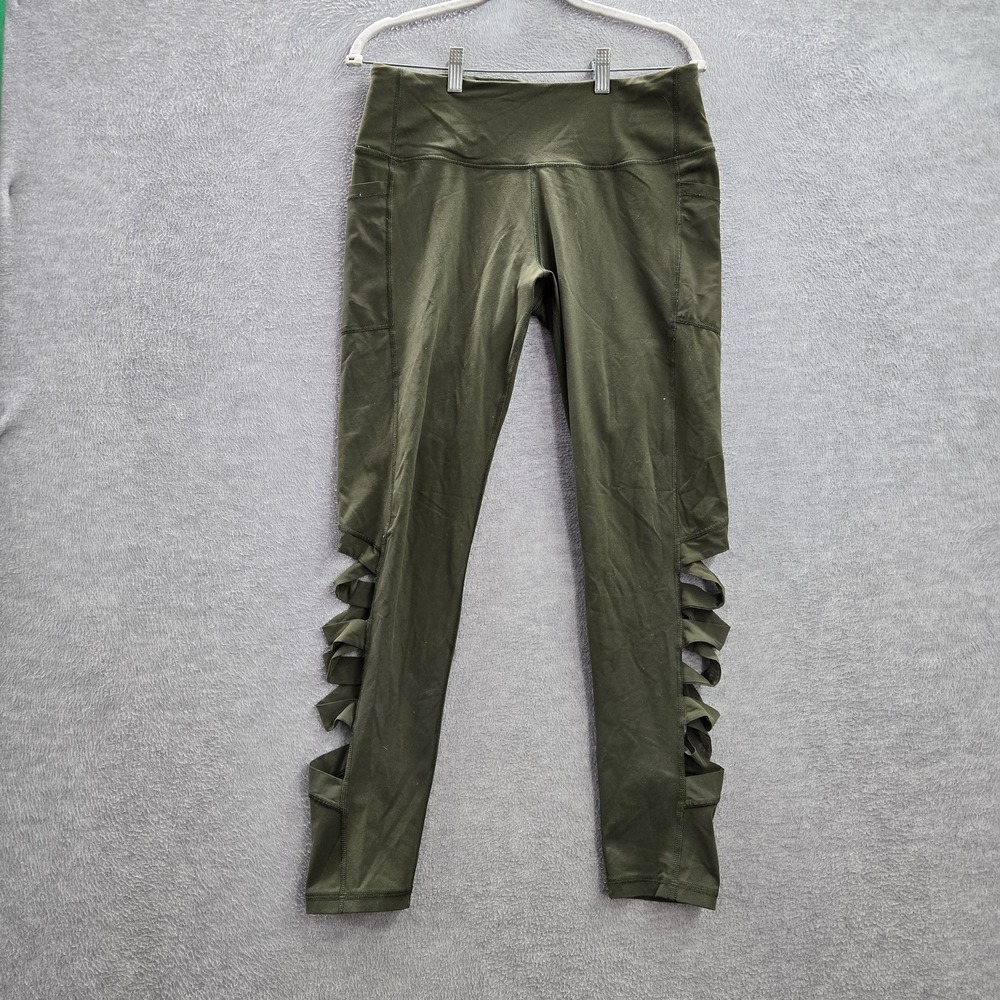 Victoria Sport Women Activewear Pants L Green Nylon Yoga Legging Cut Out 25"